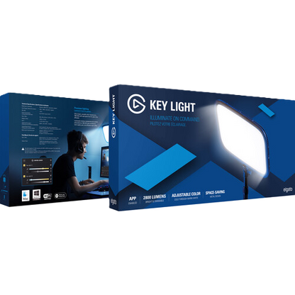 Elgato Key Light packaging with a blue and white design on a white background