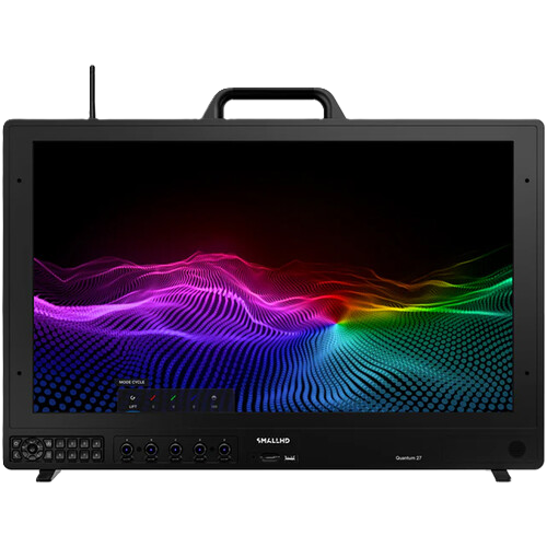 Quantum 27 Black monitor with colorful display on a white background