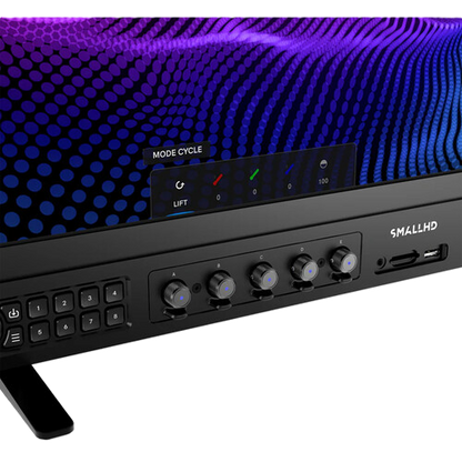 SmallHD monitor with LED display and control panel on a white background