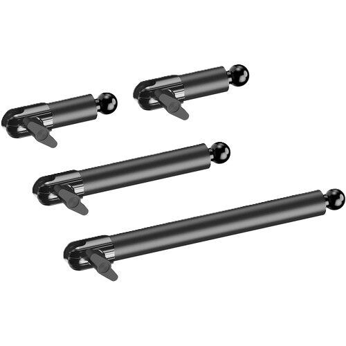 Four black metal tools on a white background