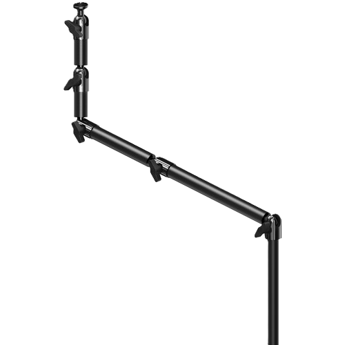 Black camera boom arm on a white background