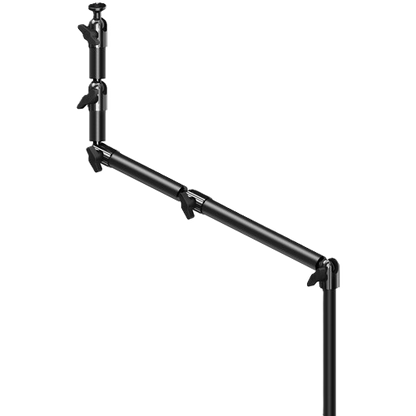 Black camera boom arm on a white background