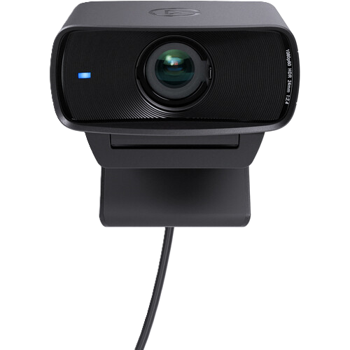 Black webcam on a white background