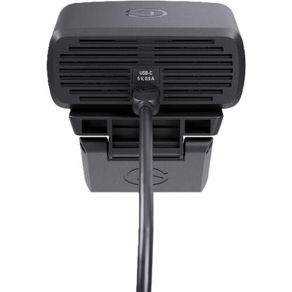 Black Elgato webcam with USB-C cable on a white background