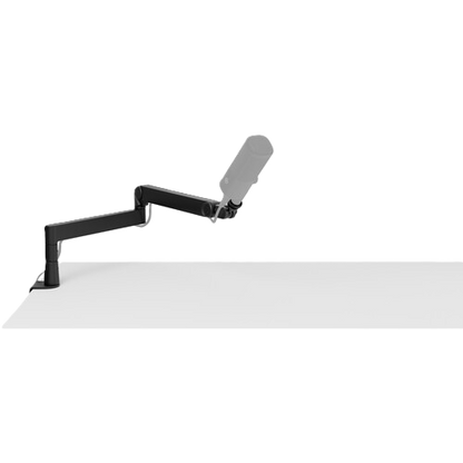 Microphone stand with microphone on a white background