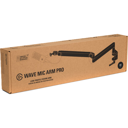 Box packaging of a Wave Mic Arm Pro on a white background