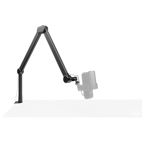 Adjustable arm with a white cylindrical object on a white background