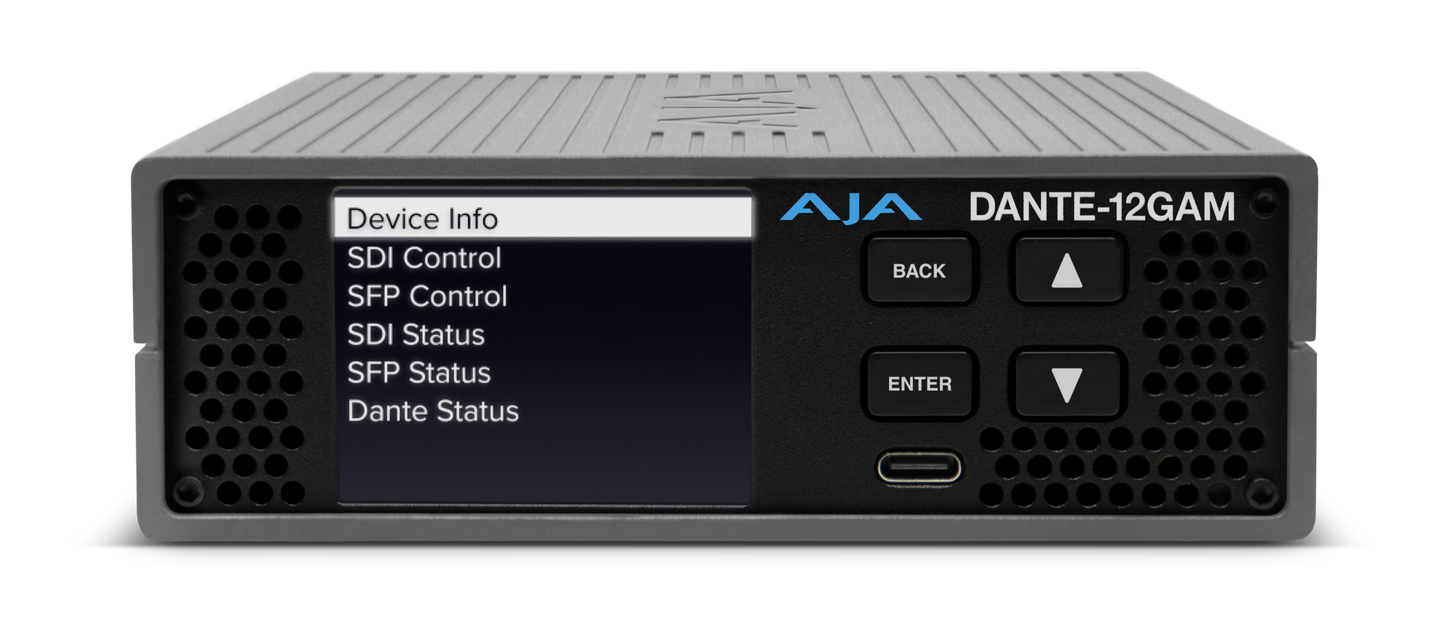 AJA DANTE-12GAM AoIP Dual Channel Converter with Dante, AES67 & ST2110 with LC Fiber SFP