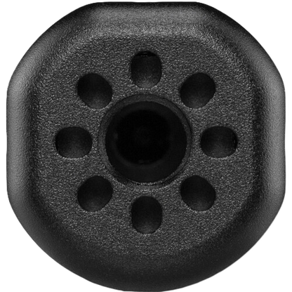 Black rubber grommet with multiple holes on a white background