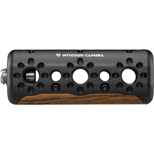 Camera accessory with wooden finish and 'Wooden Camera' branding on a white background