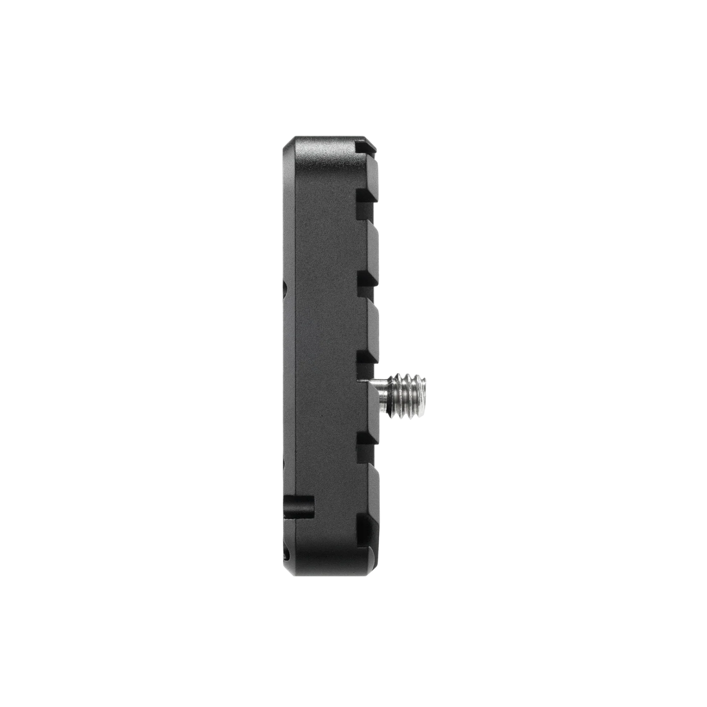 A black plastic mounting bracket with a threaded screw attachment, shown from a side profile view on a solid white background.