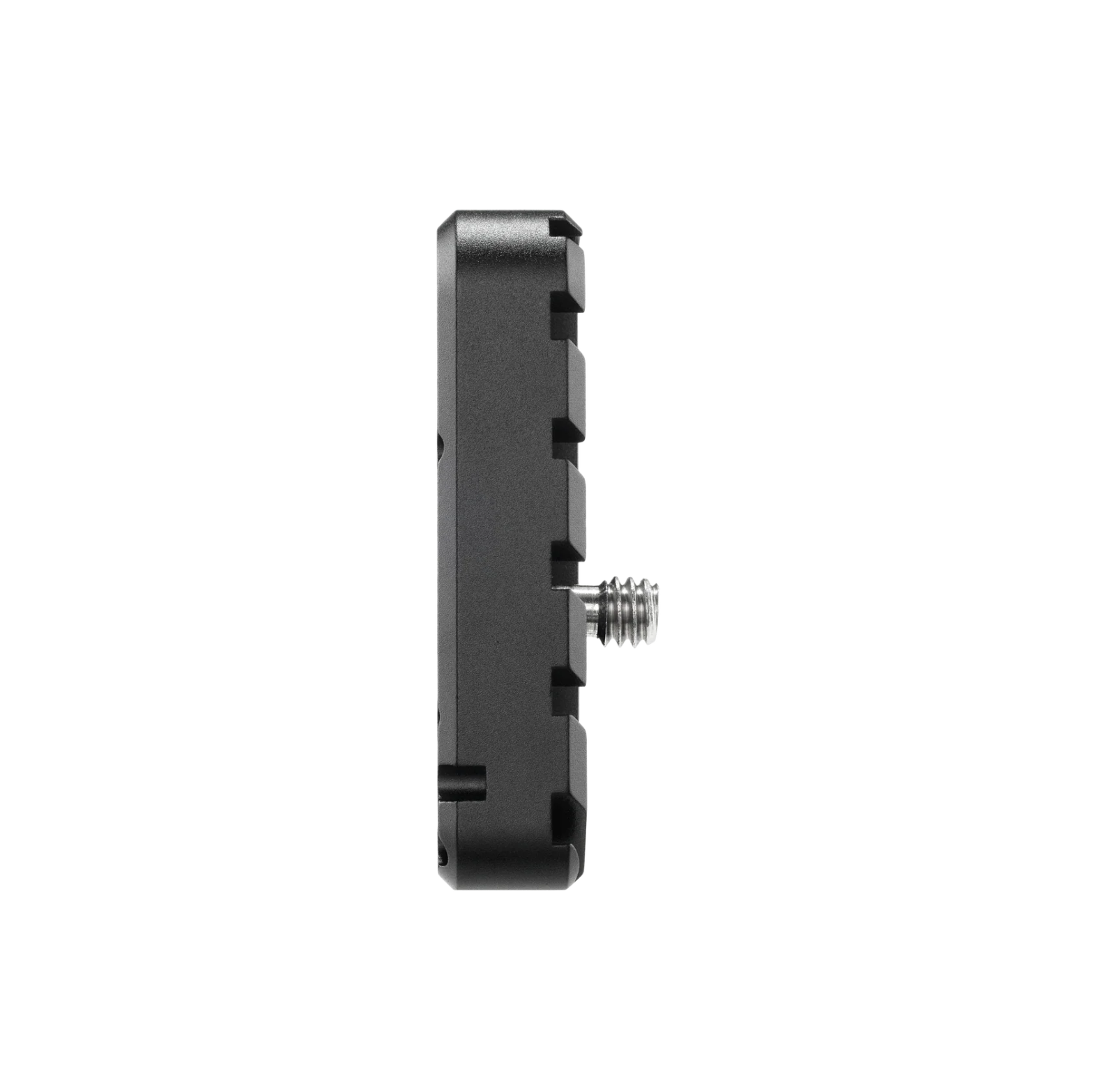 A black plastic mounting bracket with a threaded screw attachment, shown from a side profile view on a solid white background.