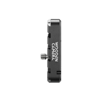 A black wooden camera accessory with a silver metal screw thread, featuring the brand name 'WOODEN CAMERA' printed vertically in white on the side, set against a plain white background.