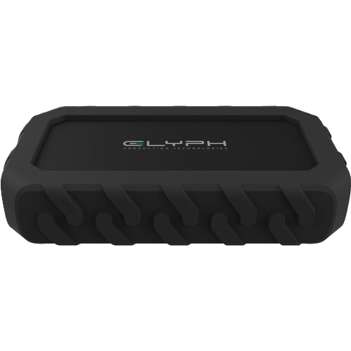 Black external hard drive with 'GLYPH' branding on a white background