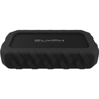 Black external hard drive with 'GLYPH' branding on a white background