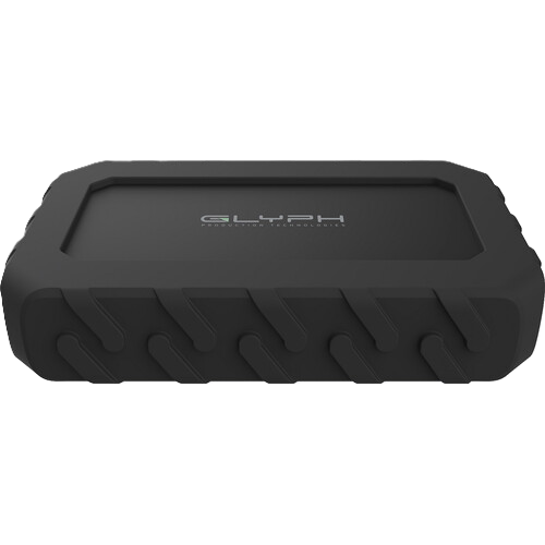 Black external hard drive with 'GLYPH' branding on a white background