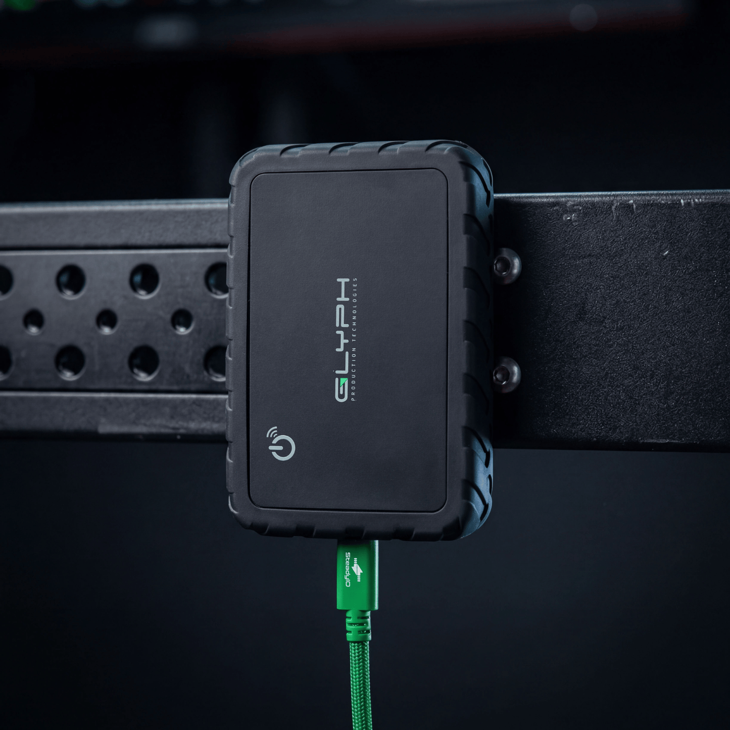 Atom EX80 High-Intensity USB4 80Gbps Portable SSD w/ Location Track on Rack Product