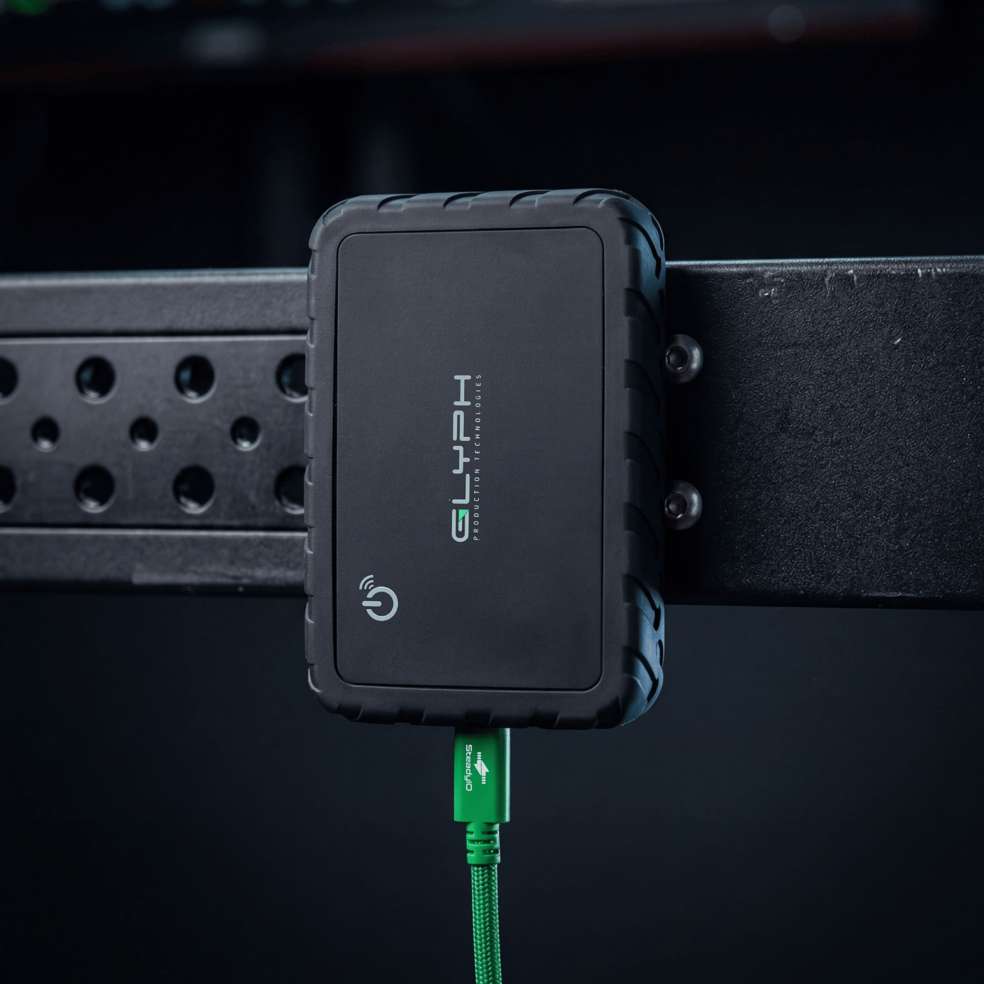Atom EX80 High-Intensity USB4 80Gbps Portable SSD w/ Location Track on Rack Product
