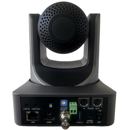 Video conference camera with multiple ports on a white background