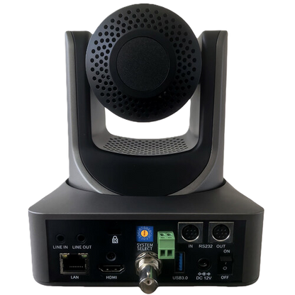 Video conference camera with multiple ports on a white background