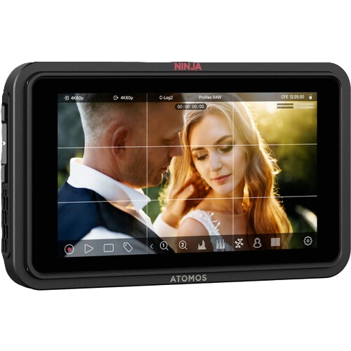 ATOMOS NINJA TX GO display with a video of a couple on screen