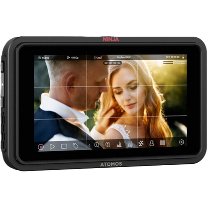ATOMOS NINJA TX GO display with a video of a couple on screen
