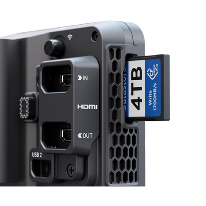 Atomos Ninja TX GO Electronic device with HDMI, USB 2, and SD card slot on a white background