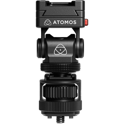 Atomos cold shoe camera mount on a white background