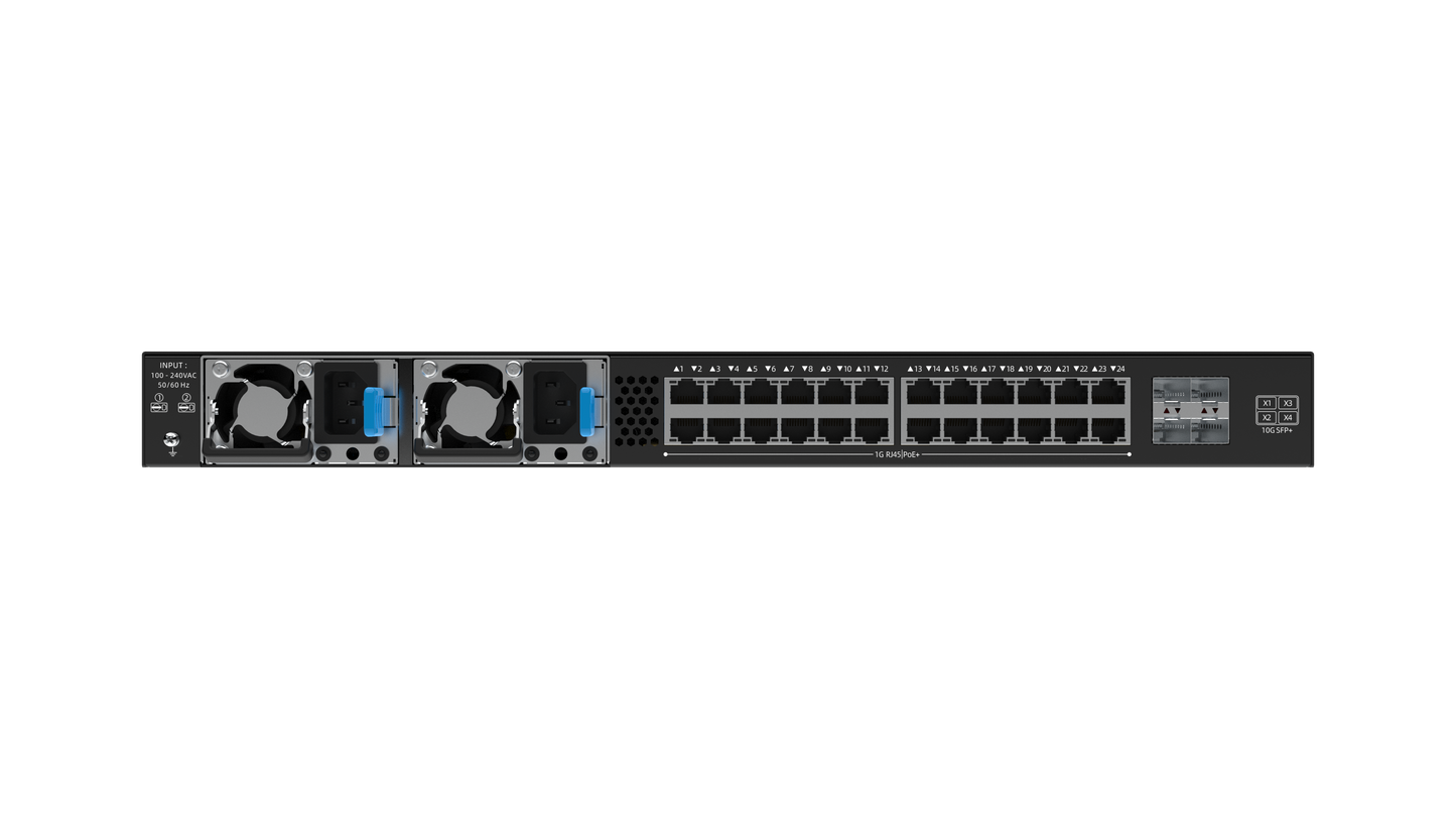 Network switch with multiple ports on a white background