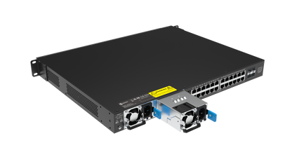 Network switch with multiple ports on a white background