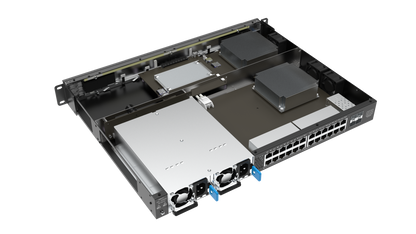 Network switch with multiple ports on a white background