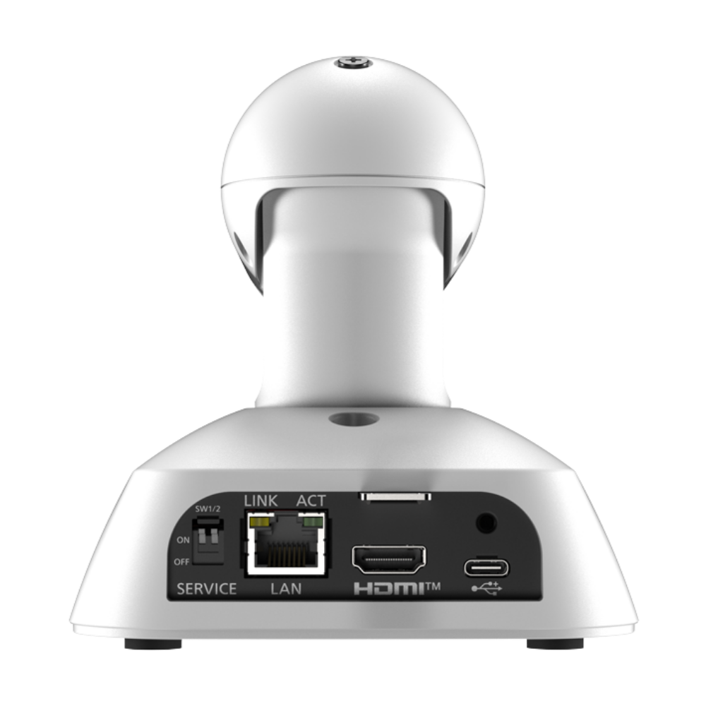 Silver network device with ports on a white background
