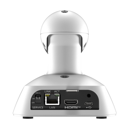 Silver network device with ports on a white background