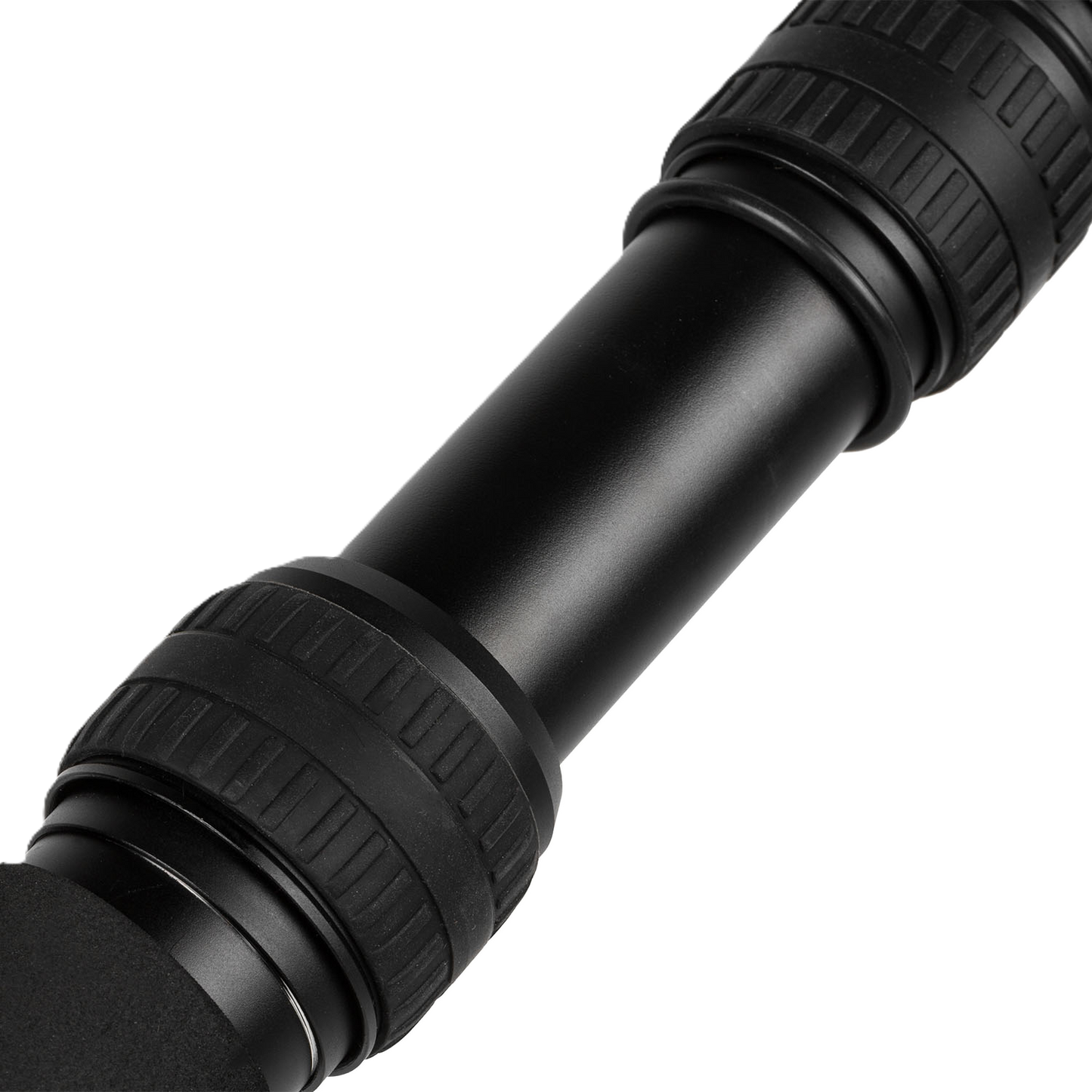 Close-up of a black telescope on a white background