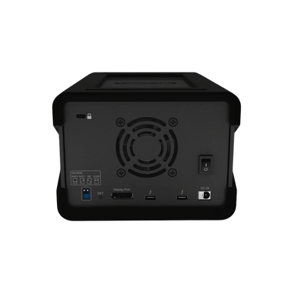 Black power station with multiple ports on a white background