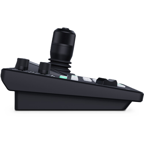 Black joystick controller on a white background