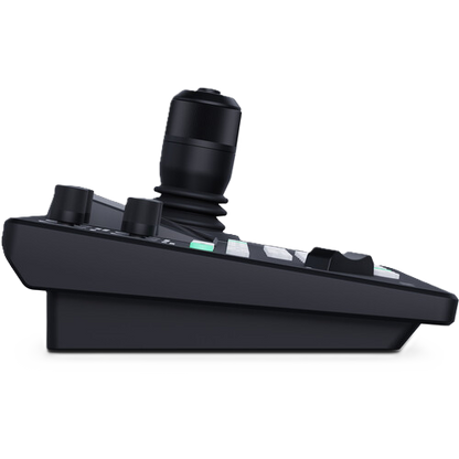 Black joystick controller on a white background