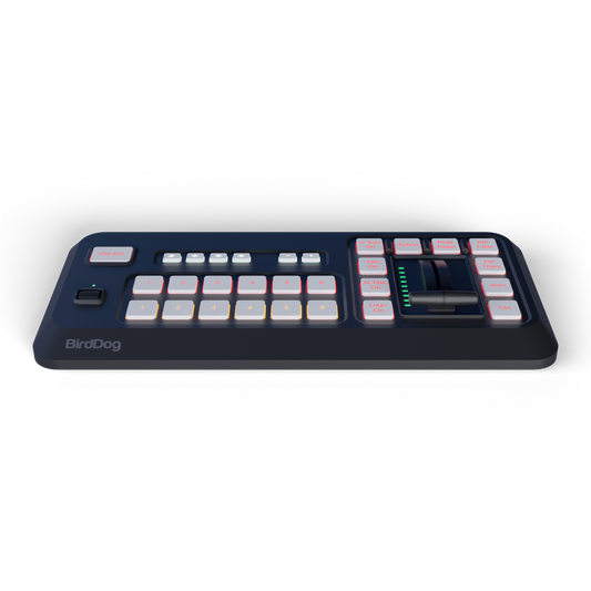 BirdDog Control Surface for MAKI LIVE panel with buttons and display on a white background