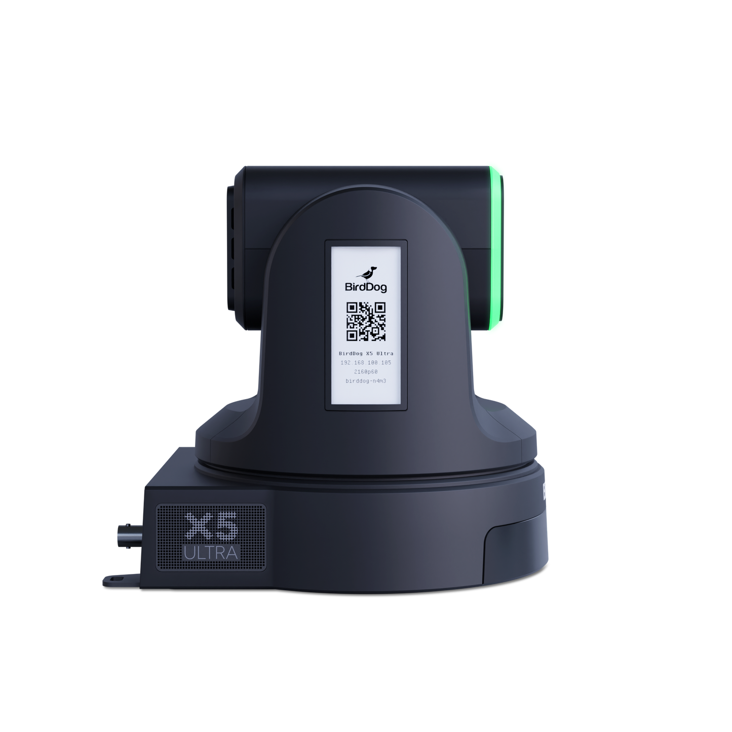 BirdDog X5 Ultra 4K PTZ Camera (Black) Side With QR