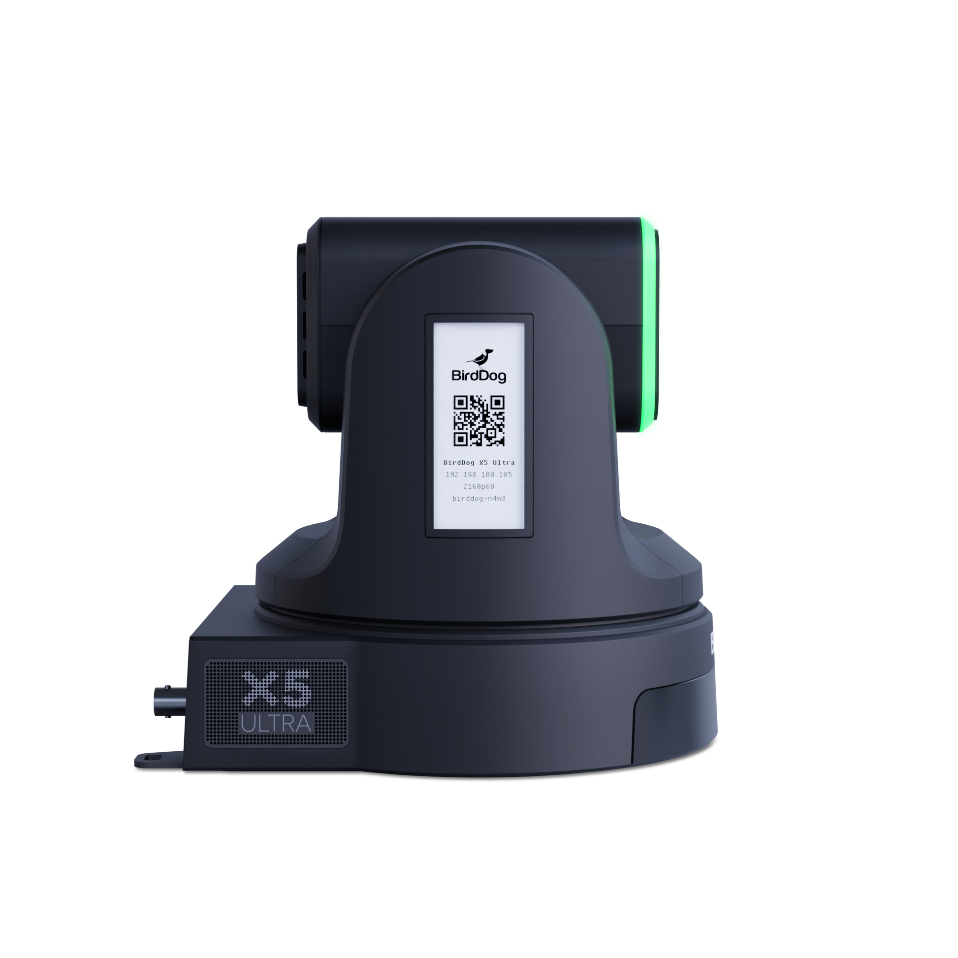 BirdDog X5 Ultra 4K PTZ Camera (Black) Side With QR