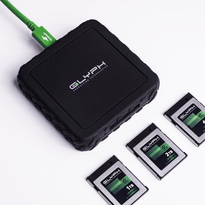 Glyph Capture+ CFexpress Type B USB4 Memory Card Reader with CFexpress memory cards