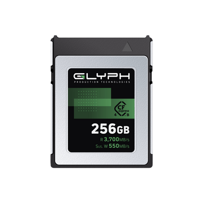 256GB Glyph CFexpress card on a light gray background