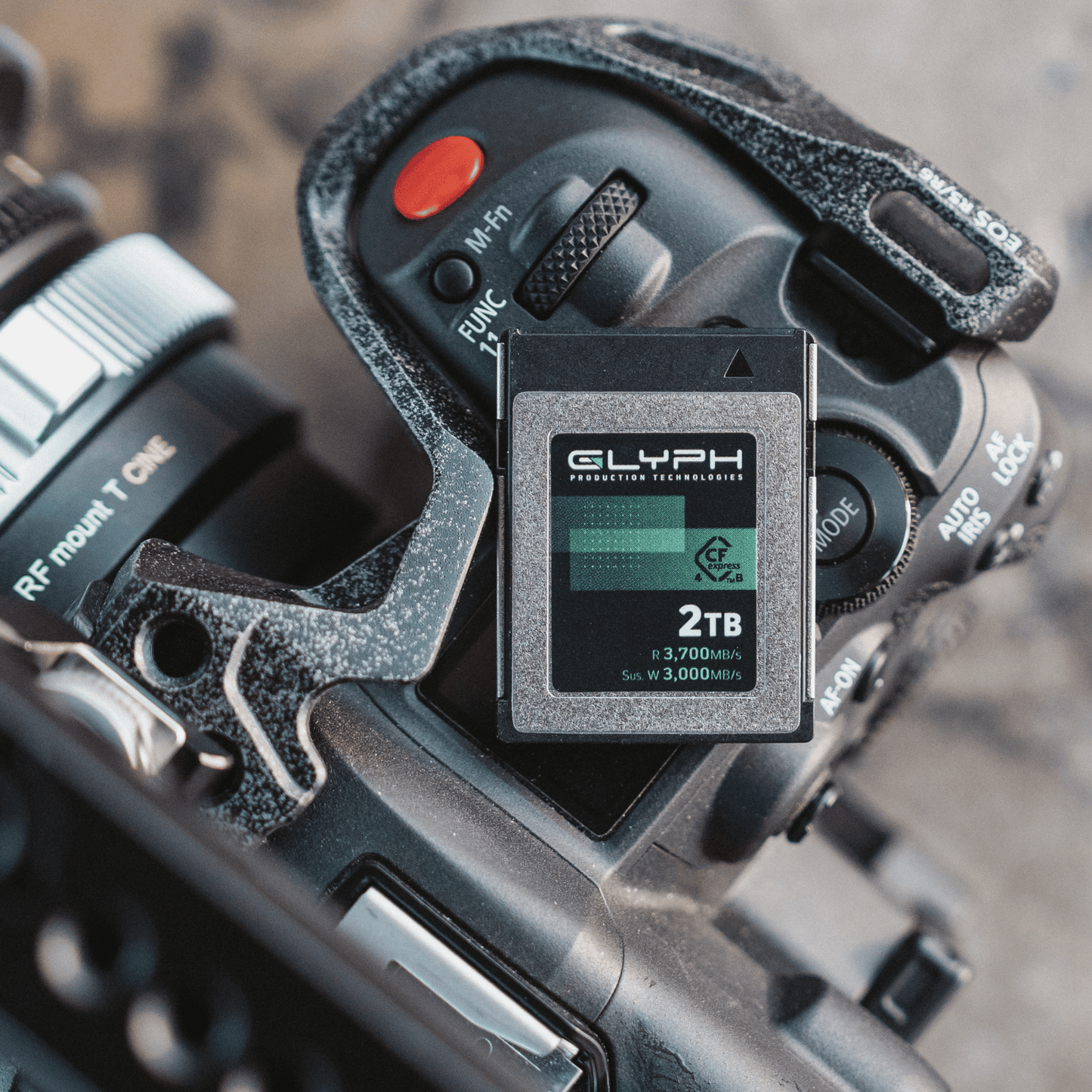 Glyph 2TB memory card attached to a camera or similar device