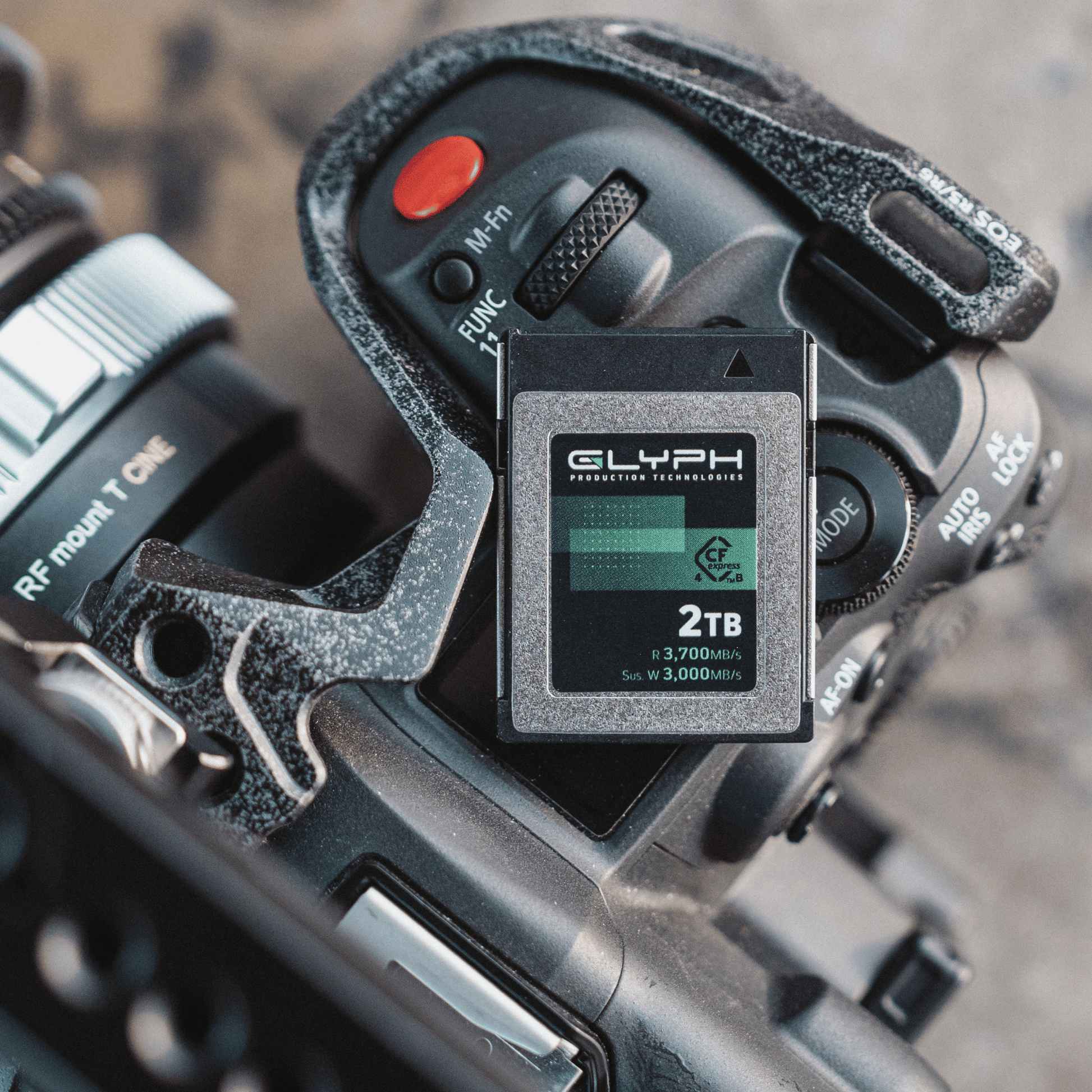 Glyph 2TB memory card attached to a camera or similar device