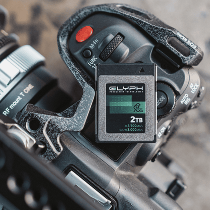 Glyph 2TB memory card attached to a camera or similar device