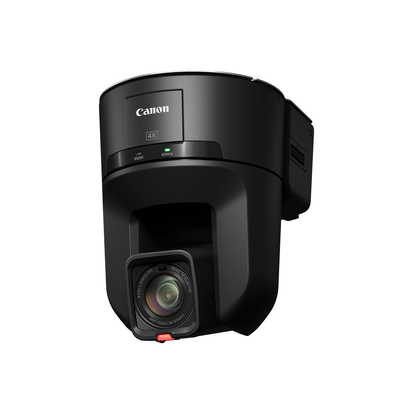 Canon 4K security camera with a black dome-shaped housing and a front-facing lens, shown on a solid white background.