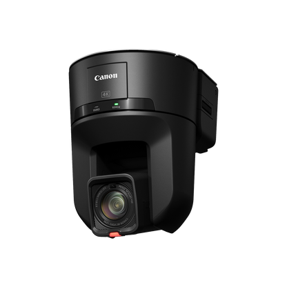 Canon 4K security camera with a black dome-shaped housing and a front-facing lens, shown on a solid white background.