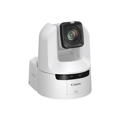 Canon 4K portable presentation camera in white with a black lens bezel, shown on a solid white background.