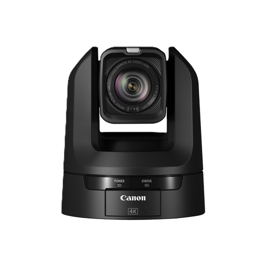 Canon CR-N100 4K PTZ camera with a black housing and adjustable dome, featuring a Canon lens