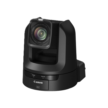 Canon CR-N100 PTZ camera with a black housing and adjustable eyepiece, shown on a solid white background.